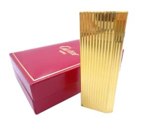 Vintage Cartier Paris Gold Tone Ribbed Textured Metal Lighter