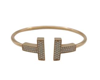 Tiffany Co. Large T Wire Pave Diamond 18K Rose Gold Bangle Bracelet