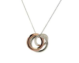 Tiffany Co. Interlocking Three Ring Necklace in Rose Metal and Sterling Silver