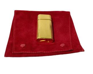 Vintage Cartier Gold Tone Ribbed London Motif Swiss Made Metal Lighter