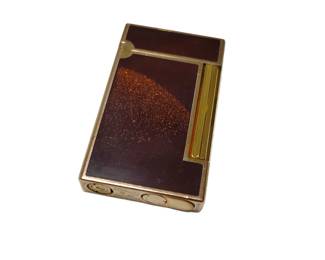 Vintage S.T. Dupont Paris 18K Gold and Reddish Brown Lacquer Lighter