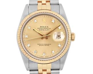 Rolex Datejust 36mm Gold Steel Diamond Dial Watch