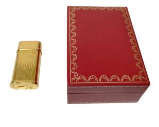 Vintage Cartier Gold Tone Ribbed Metal Lighter with Red Presentation Box