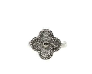 Van Cleef Arpels Vintage Alhambra Pave Diamond 18K White Gold Ring