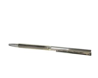 Vintage S.T. Dupont Paris Silver Tone Ribbed Metal Ballpoint Pen with Box