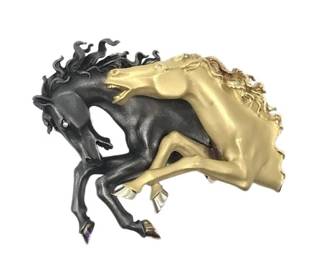Carrera y Carrera 18K Gold Black Yellow Double Horse Sculptural Brooch