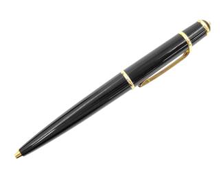 Vintage Cartier Black Lacquer Style Gold Tone Ballpoint Pen with Blue Cabochon