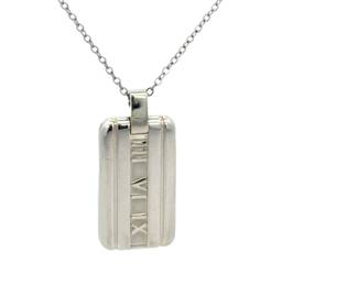 Tiffany Co. Atlas Tag 925 Sterling Silver Medallion Pendant Necklace