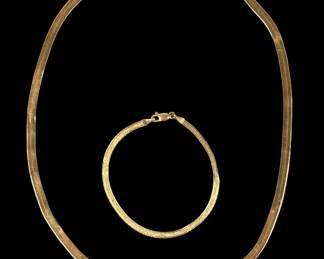 14K Yellow Gold Herringbone Necklace & Bracelet