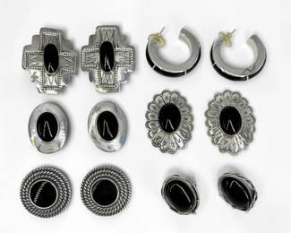Group of Navajo-Style Silver & Onyx Jewelry