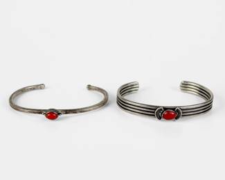 (2) Navajo Sterling Silver & Coral Cuffs