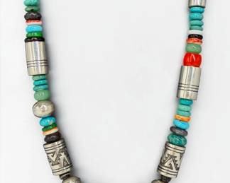 Tommy Singer Handcrafted Navajo Sterling Silver Multi-Stone Necklace