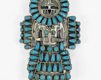 Larry Moses Begay Sterling Silver & Turquoise Kachina Cuff