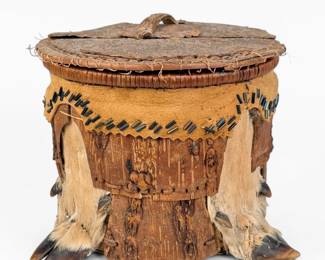 Native American Birch & Deer Hoof Lidded Box
