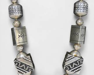 Tommy Singer Navajo Sterling Silver Geometric Beaded Necklace