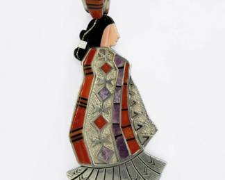 Robert Becenti Zuni Multi-Stone Inlay "Corn Maiden" Pendant