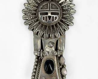 Patsy Allopowa Zuni Sterling, Opal, & Onyx Kachina Pendant