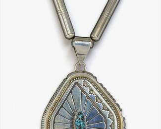 Leonard Nez Sterling Silver & Turquoise Pendant