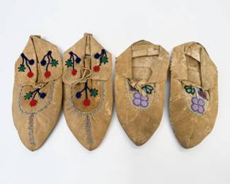 (2) Pairs of Native American Beaded Hide Moccasins (B)