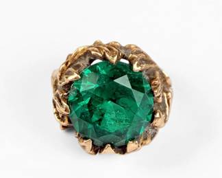 14K Yellow Gold & Green Stone Ladies Ring