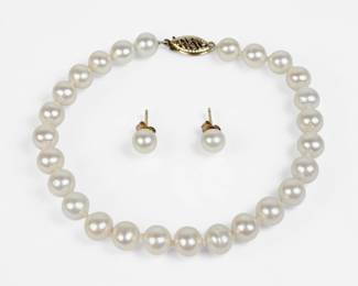 Pearl Bracelet & Earrings W/ 10K Gold Clasp
