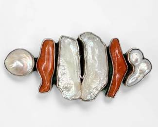 Mother of Pearl & Sterling Silver Brooch