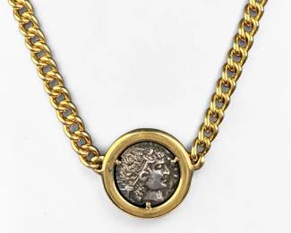 14K Italian Yellow Gold & Roman Coin Necklace