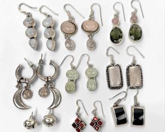 Group of (8) Sterling & Semi-Precious Stone Earrings