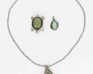 (2) Sterling & Turquoise Pendants and (1) Pin