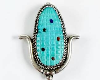 Navajo Silver & Multi-Stone Inlaid Corn Pin