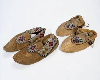 (2) Pairs of Native American Beaded Hide Moccasins (C)