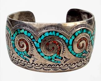 Native American Silver, Coral, & Turquoise Cuff