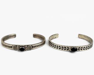 (2) Navajo Sterling Silver & Onyx Cuffs