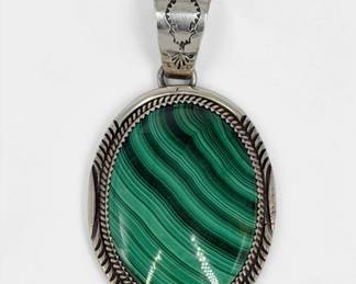 Pat Yazzie Sterling Silver & Malachite Pendant