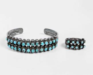 Zuni Silver & Turquoise Petit Point Cuff & Ring