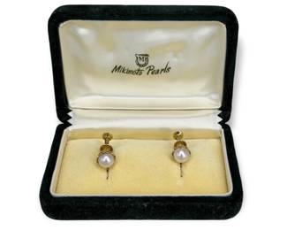 14K Yellow Gold Mikimoto Pearl Earrings