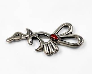 Vintage Navajo Road Runner Silver & Coral Pin