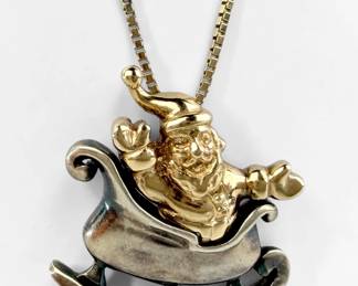 14K Yellow Gold & Sterling Santa Necklace