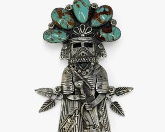 James Mason Sterling Silver & Turquoise Kachina Pendant