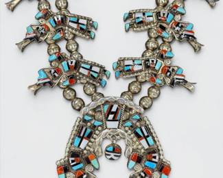 Herbert & Esther Cellicion Zuni Sterling & Inlaid Squash Blossom Necklace