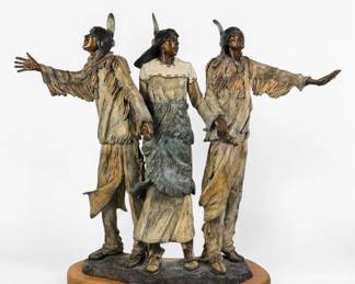 Marie Barbera "They Dance the Dance, They Chant the Chant" Bronze Sculpture