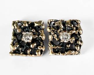 14K Gold Nugget & Diamond Earrings