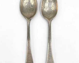 (2) Hand-Engraved .900 Silver Spoons