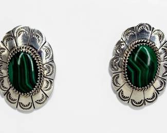 Jason Livingston Sterling & Green Malachite Earrings