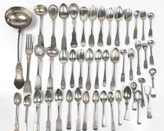 Large Group of Coin Silver Utensils
