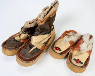 (2) Pairs of Native American Hard Sole Moccasins (E)
