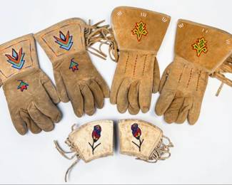 (2) Pairs of Native American Beaded Hide Gloves