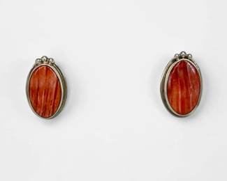 Navajo-Style Sterling & Coral Earrings