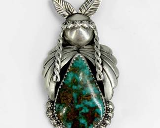 Eva Sando Turquoise & Sterling Silver Brooch