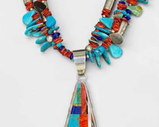 Daniel Coriz Sterling Silver & Multi-Stone Inlaid Necklace